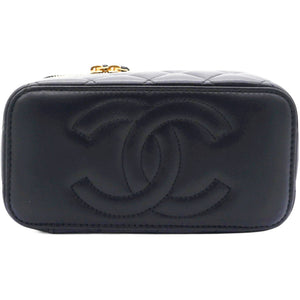 Lambskin Quilted Sweet Camellia Small Vanity Case With Chain Black