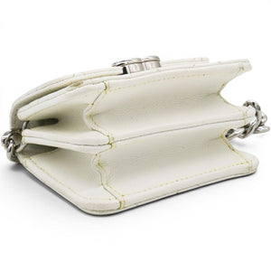 Micro Caviar Quilted Card Holder On Chain White
