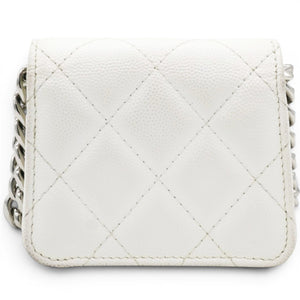 Micro Caviar Quilted Card Holder On Chain White
