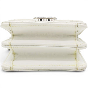 Micro Caviar Quilted Card Holder On Chain White