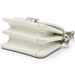 Micro Caviar Quilted Card Holder On Chain White