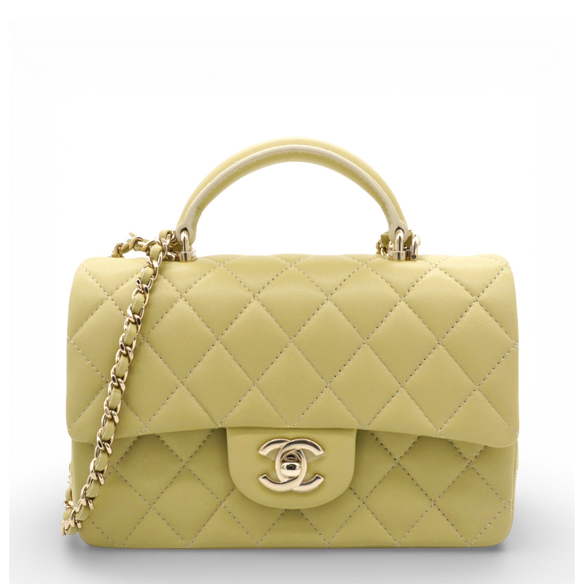 Mini Rectangular Top Handle Flap Bag Lambskin