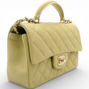 Mini Rectangular Top Handle Flap Bag Lambskin