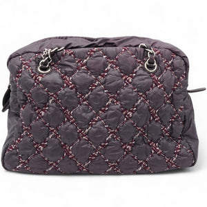 Nylon Quilted Tweed Stitch Bubble Camera Case Purple