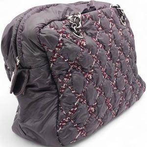 Nylon Quilted Tweed Stitch Bubble Camera Case Purple