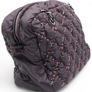 Nylon Quilted Tweed Stitch Bubble Camera Case Purple