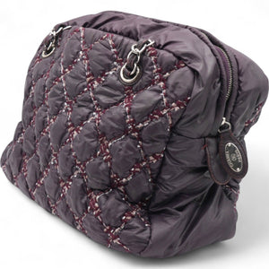 Nylon Quilted Tweed Stitch Bubble Camera Case Purple