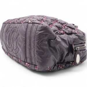 Nylon Quilted Tweed Stitch Bubble Camera Case Purple