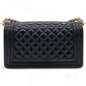Patent Quilted Medium Boy Flap Black