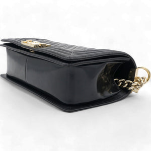 Patent Quilted Medium Boy Flap Black