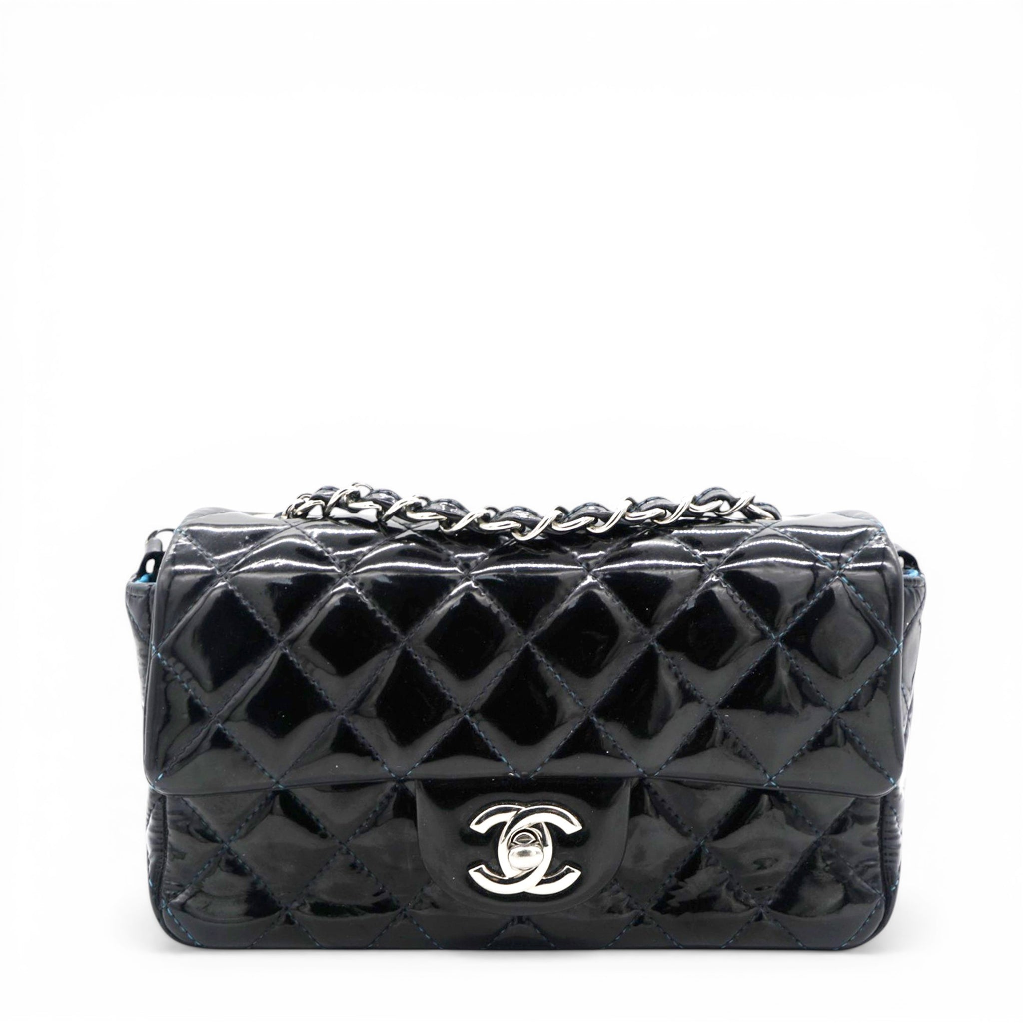 Patent Leather Quilted Mini Rectangular Flap Black