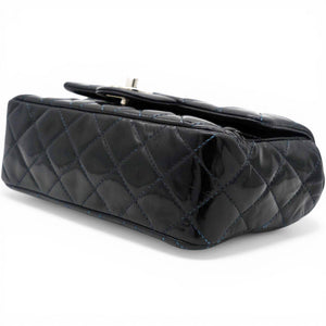 Patent Leather Quilted Mini Rectangular Flap Black