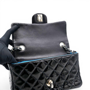 Patent Leather Quilted Mini Rectangular Flap Black