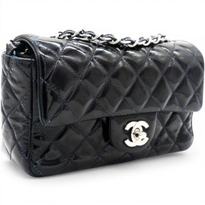 Patent Leather Quilted Mini Rectangular Flap Black