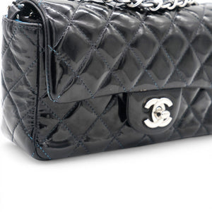 Patent Leather Quilted Mini Rectangular Flap Black