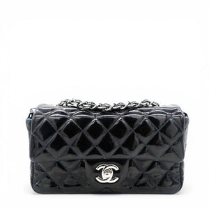 Patent Leather Quilted Mini Rectangular Flap Black