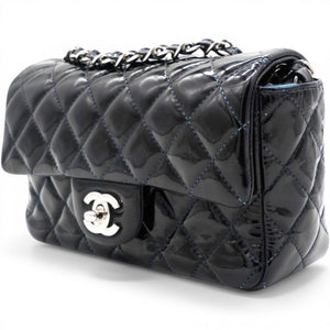 Patent Leather Quilted Mini Rectangular Flap Black