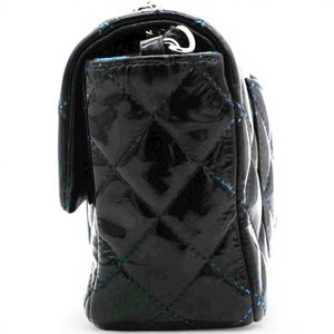 Patent Leather Quilted Mini Rectangular Flap Black