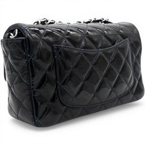 Patent Leather Quilted Mini Rectangular Flap Black