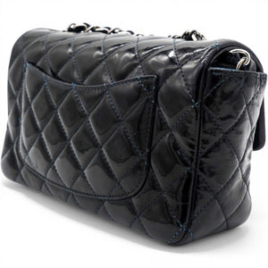 Patent Leather Quilted Mini Rectangular Flap Black