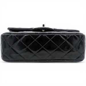 Patent Leather Quilted Mini Rectangular Flap Black