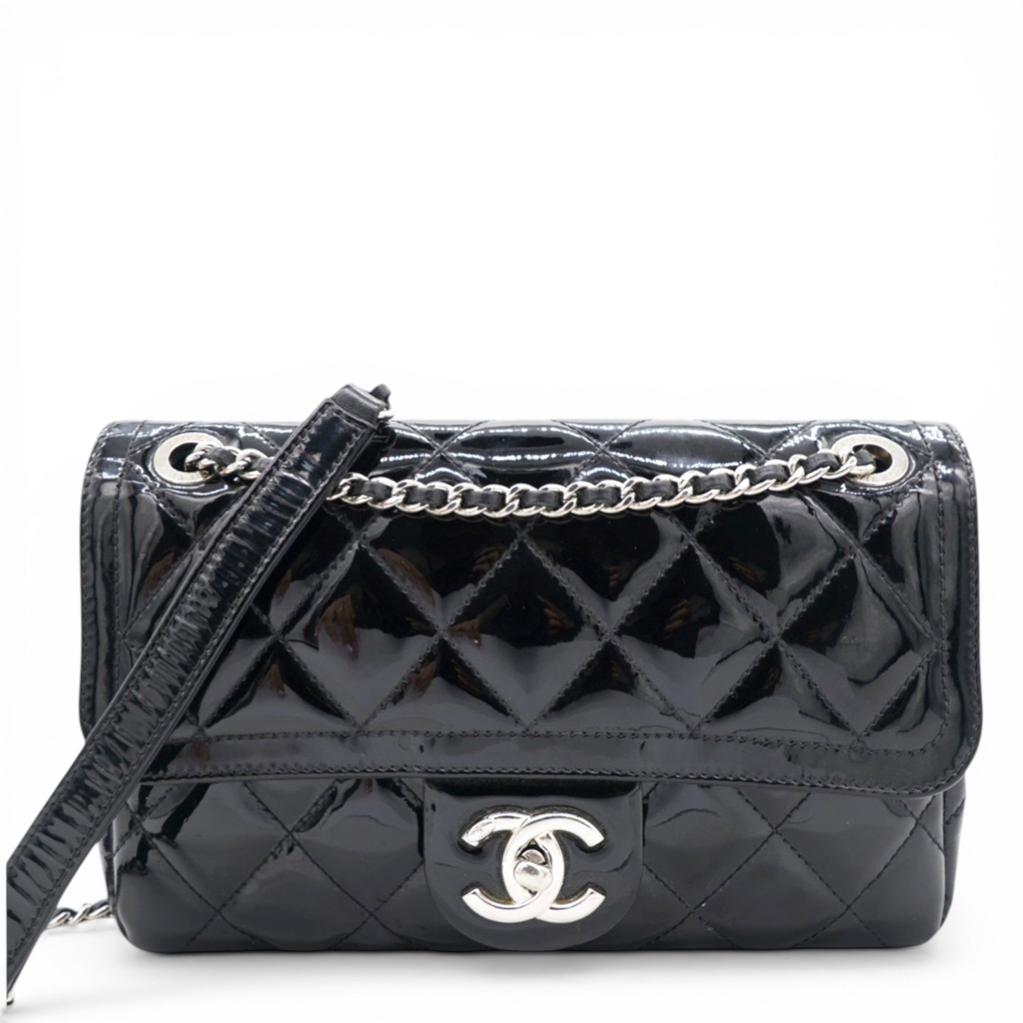 Patent Quilted Small Coco Shine Flap Black