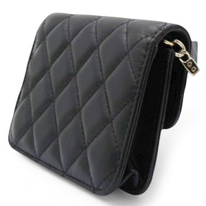 Quilted Maxi Pearls Card Holder Flap With Chain Black