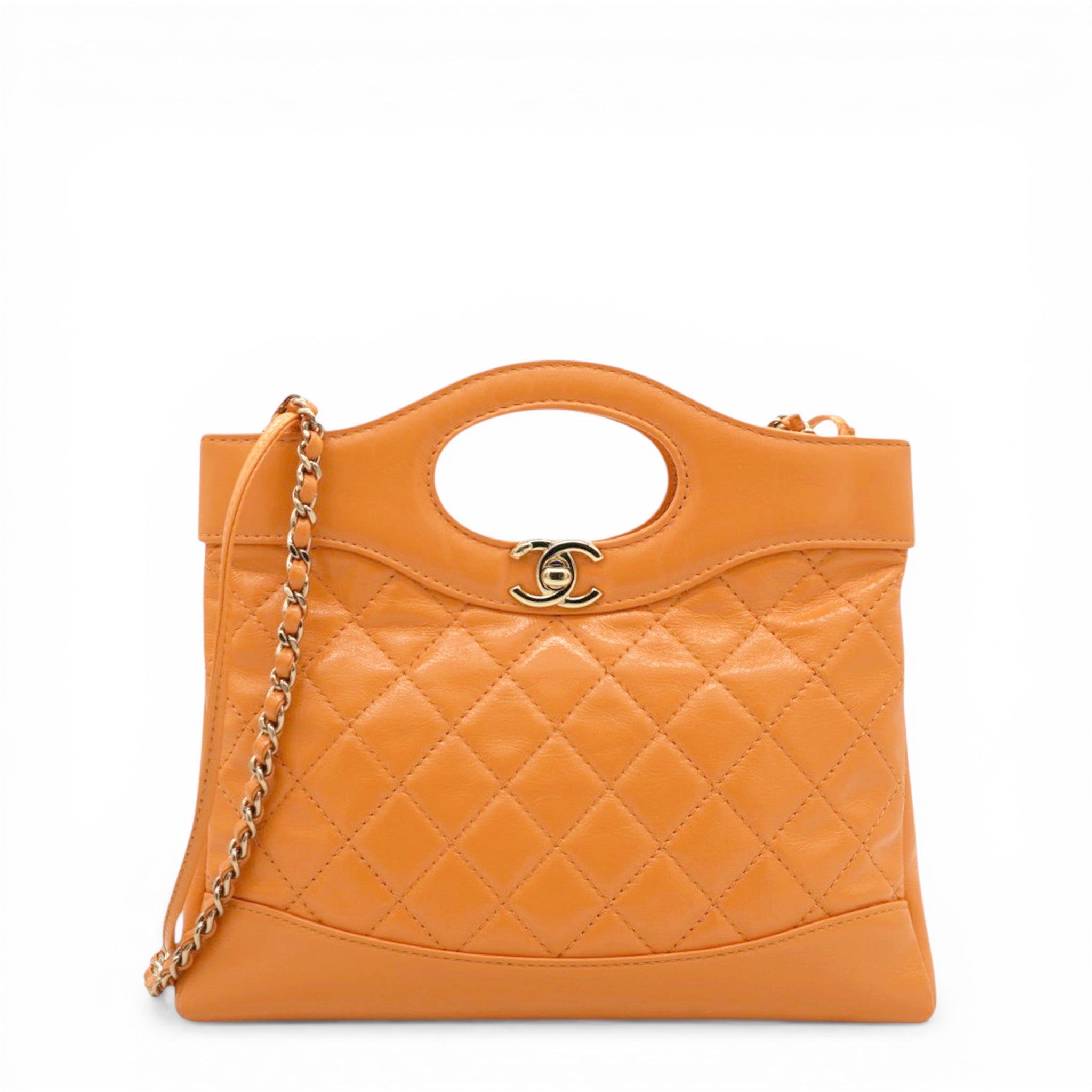 Shiny Crumpled Calfskin Quilted Mini 31 Shopping Bag