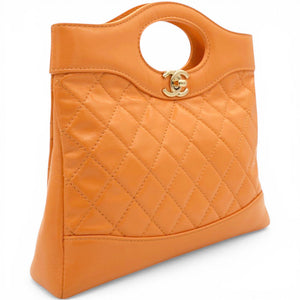 Shiny Crumpled Calfskin Quilted Mini 31 Shopping Bag