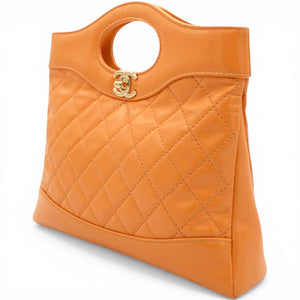 Shiny Crumpled Calfskin Quilted Mini 31 Shopping Bag