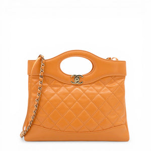 Shiny Crumpled Calfskin Quilted Mini 31 Shopping Bag
