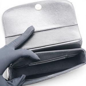 Shiny Leather Quilted Flap Phone Holder With Chain Black
