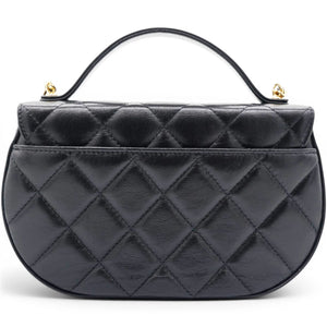 Shiny Leather Quilted Flap Phone Holder With Chain Black