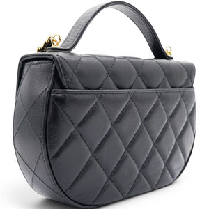 Shiny Leather Quilted Flap Phone Holder With Chain Black