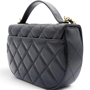 Shiny Leather Quilted Flap Phone Holder With Chain Black