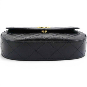 Shiny Leather Quilted Flap Phone Holder With Chain Black