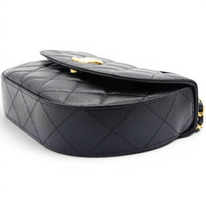 Shiny Leather Quilted Flap Phone Holder With Chain Black