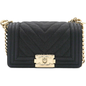 Small Caviar Chevron Leboy Black