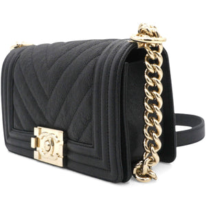 Small Caviar Chevron Leboy Black