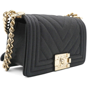 Small Caviar Chevron Leboy Black