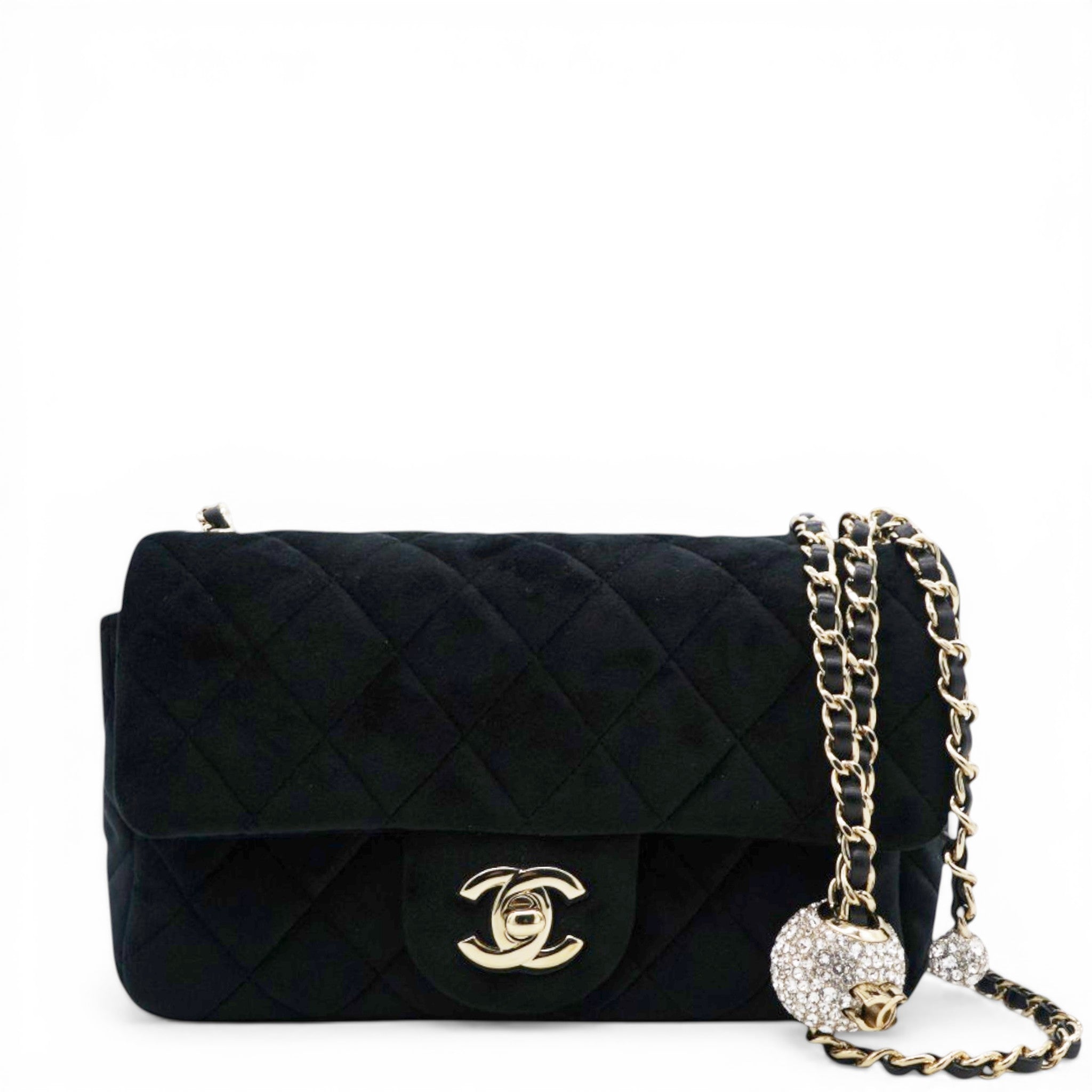 Velvet Quilted Mini Rectangular Pearl Crush Flap Black