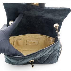 Velvet Quilted Mini Rectangular Pearl Crush Flap Black