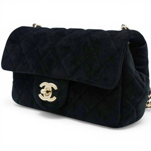 Velvet Quilted Mini Rectangular Pearl Crush Flap Black