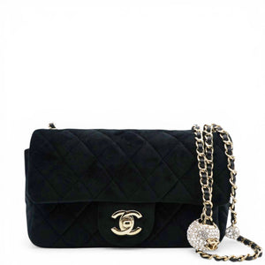 Velvet Quilted Mini Rectangular Pearl Crush Flap Black