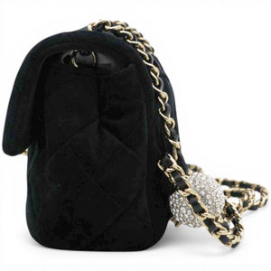 Velvet Quilted Mini Rectangular Pearl Crush Flap Black
