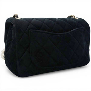Velvet Quilted Mini Rectangular Pearl Crush Flap Black