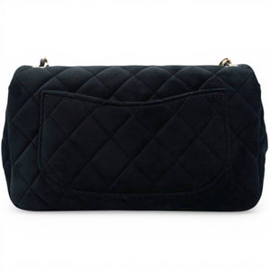 Velvet Quilted Mini Rectangular Pearl Crush Flap Black