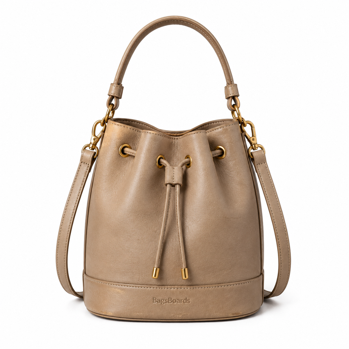 Pre-Owned Taupe Drawstring Bucket Handbag
