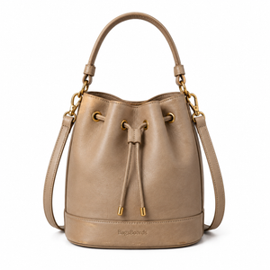 Pre-Owned Taupe Drawstring Bucket Handbag