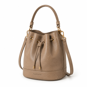Pre-Owned Taupe Drawstring Bucket Handbag